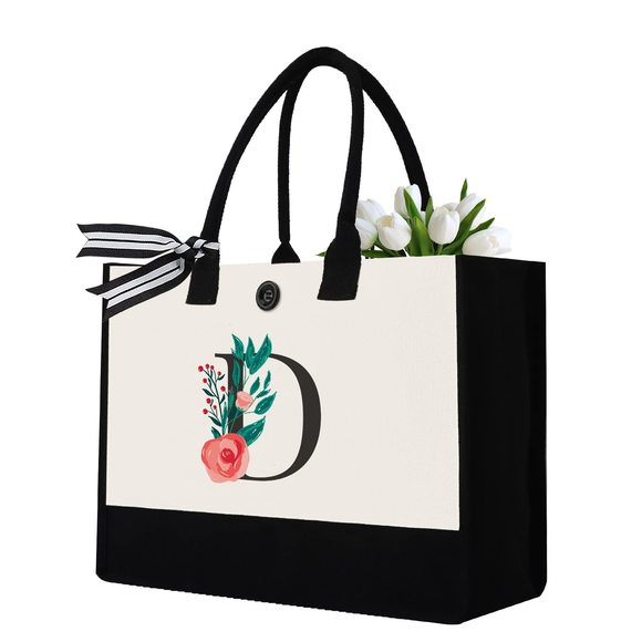Initial Canvas Tote Bag, Personalized Birthday Gifts Mom Friends :> - Picture 1 of 8
